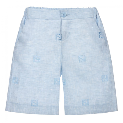 Fendi Kids' Boys Blue Ff Linen Shorts