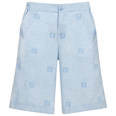 Fendi Boys Teen Blue Bermuda Logo Shorts