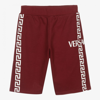 Versace Boys Teen Red Cotton Greca Shorts In Red