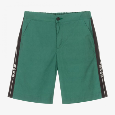 Msgm Kids' Shorts With Logo Band In Green