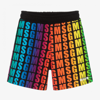 Msgm Teen Rainbow Logo-print Shorts In Black