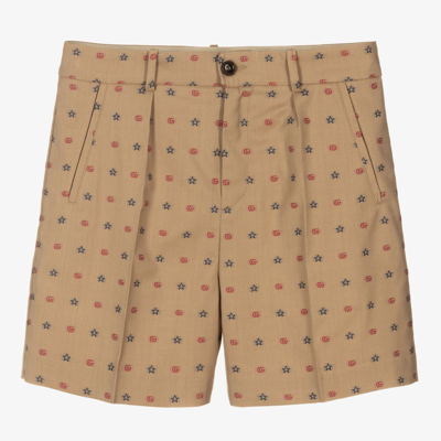 Gucci Teen Beige Wool Logo Shorts