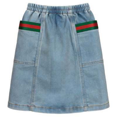 Gucci Kids' Girls Blue Denim Web Trim Skirt