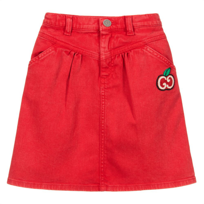 Gucci Kids' Girls Red Gg Apple Denim Skirt