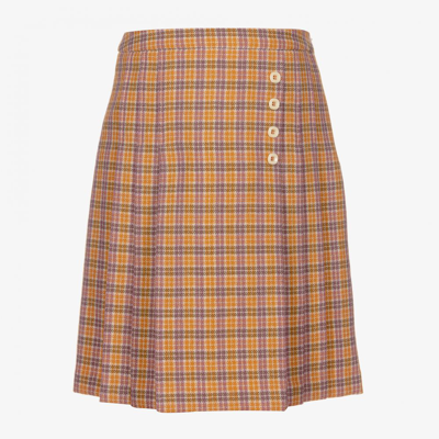 Gucci Girls Teen Orange Check Wool Skirt