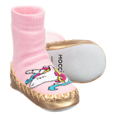 Moccis Kids' Girls Pink & Gold Slipper Socks