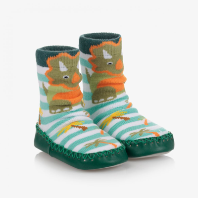 Powell Craft Kids' Boys Green Moccasin Slipper Socks