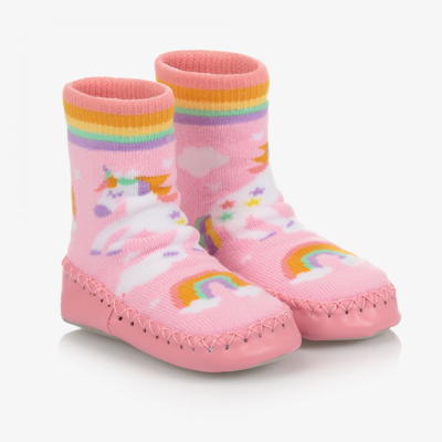 Powell Craft Kids' Girls Unicorn Moccasin Slipper Socks In Pink
