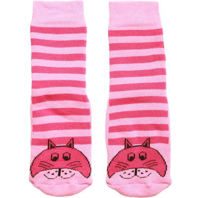Country Kids' Girls Pink Striped Cat Slipper Socks