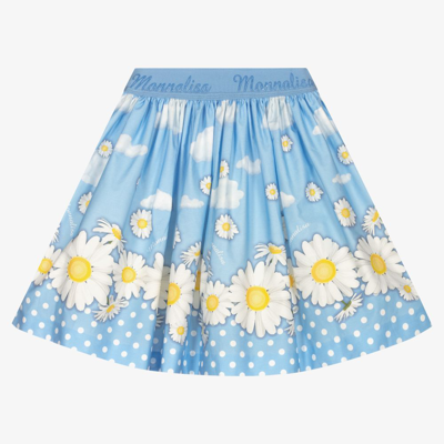 Monnalisa Girls Teen Blue Cotton Daisies Skirt