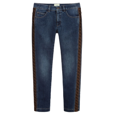 Fendi Boys Teen Blue Denim Ff Logo Jeans