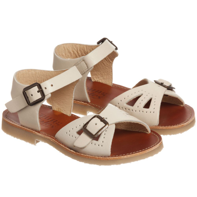 Young Soles Kids' Girls Ivory Leather Buckle Sandals In Silver