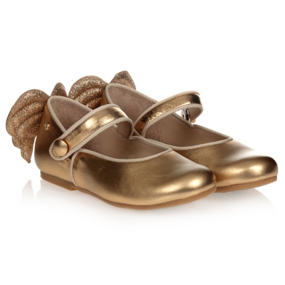 Manuela De Juan Kids'  Girls Gold Leather Shoes