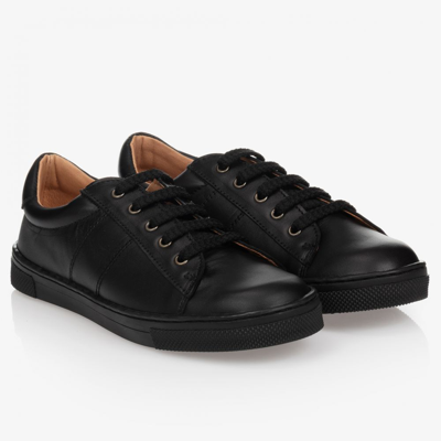 Children's Classics Black Lace-up Leather Trainers