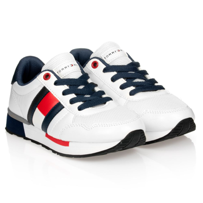 Tommy Hilfiger Kids' Boys White & Blue Logo Lace-up Trainers