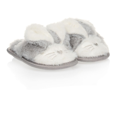 Beau Kid Babies'  Girls Grey Faux Fur Bunny Slippers
