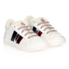 MONCLER GIRLS WHITE LEATHER TRAINERS