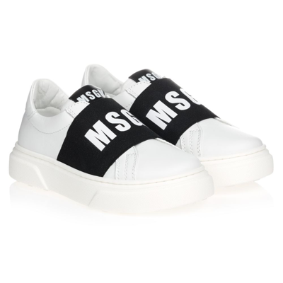 Msgm Kids' White Leather Logo Trainers