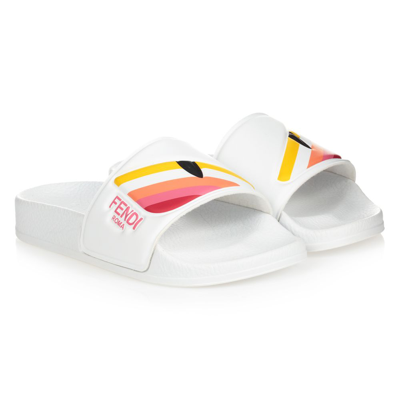 Fendi Kids' Girls White & Pink Sliders