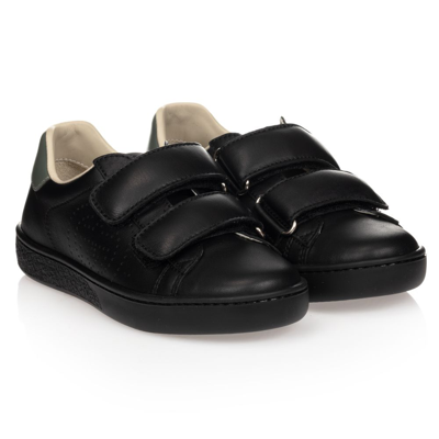 Gucci Babies' Black Leather Velcro Trainers