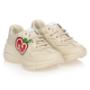 GUCCI GIRLS IVORY LEATHER RHYTON TRAINERS