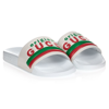 GUCCI WHITE LEATHER LOGO SLIDERS