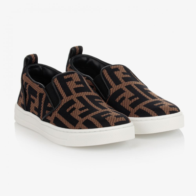 Fendi Kids' Beige & Black Ff Slip-on Shoes