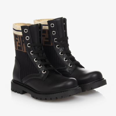 Fendi Black Leather Ff Boots In Sd Nero