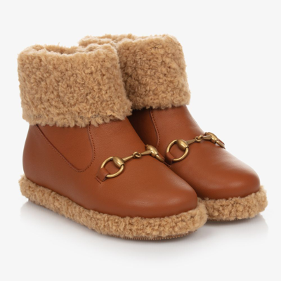 Gucci Kids' Brown Leather Horsebit Boots