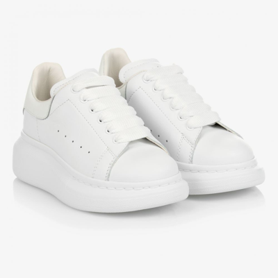 Alexander Mcqueen Kids'  Leather Oversized Trainers In White