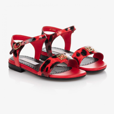Dolce & Gabbana Kids' Girls Red Leopard Leather Sandals