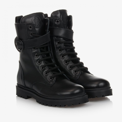 MONCLER BLACK LEATHER ANKLE BOOTS
