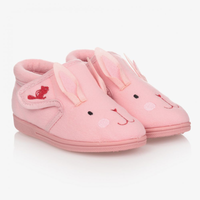 Chipmunks Kids' Girls Pink Bunny Velcro Slippers