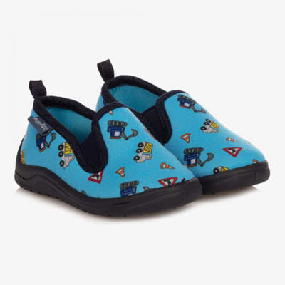 Playshoes Kids' Boys Blue Construction Slippers