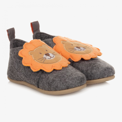 Playshoes Grey Lion Slippers With Velcro