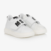 Msgm White Leather Logo Trainers In White