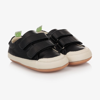 Tip Toey Joey Black Leather Baby Trainers