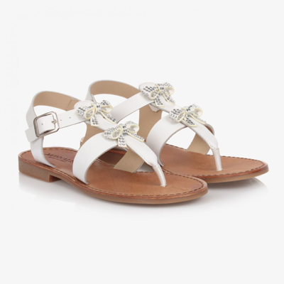 Monnalisa Girls Teen White Leather Bow Sandals