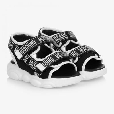 Moschino Kid-teen Babies' Black Fabric Logo Sandals