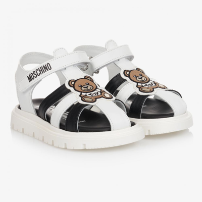 Moschino Kid-teen Babies' Black & White Leather Sandals