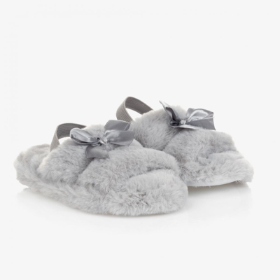 Beau Kid Babies'  Girls Grey Faux Fur Slippers