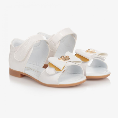 Caramelo Kids' Girls White Patent Bow Sandals