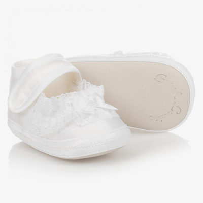 Sarah Louise Baby Girls White Lace Shoes