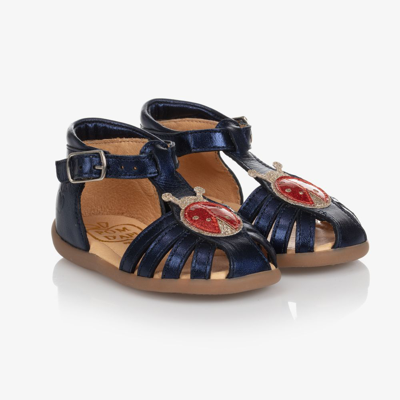 Pom D'api Babies'  Girls Blue Leather Sandals