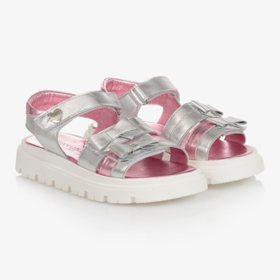 Monnalisa Girls Teen Pink Leather Sandals In Silver