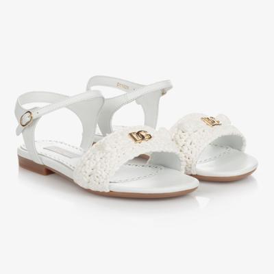 Dolce & Gabbana Girls Teen White Leather Sandals