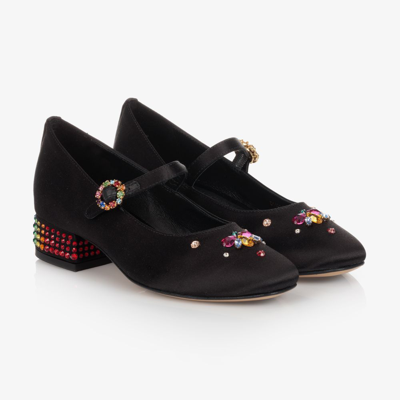 Dolce & Gabbana Girls Teen Black Jewelled Shoes