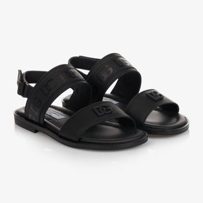 Dolce & Gabbana Babies' Black Leather Logo Sandals