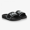 DOLCE & GABBANA BOYS BLACK LEATHER LOGO SLIDERS