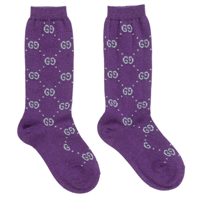 Gucci Kids' Girls Purple Glitter Gg Logo Socks